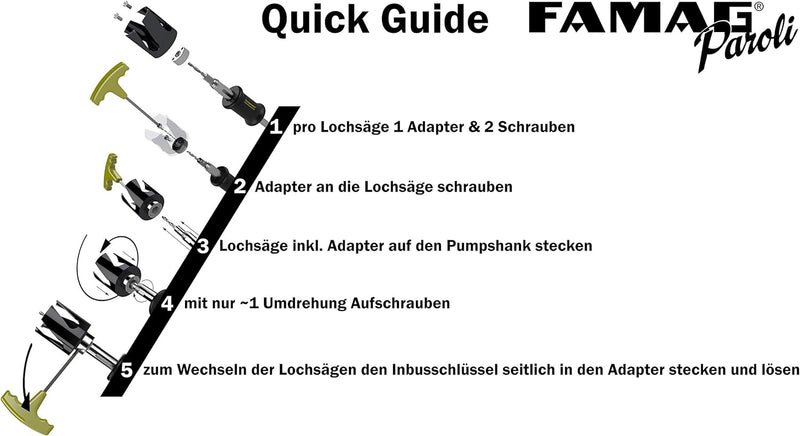 Famag 2166.605 Bohrer, Metall Pumpshank mit 1 Adapter & HSS-Vorbohrer, Pumpshank mit 1 Adapter & HSS