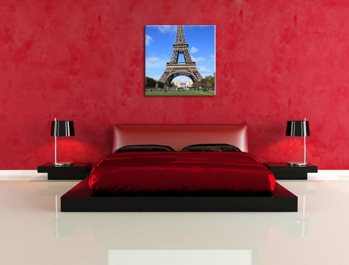 Eifelturm Paris, Format: 70x70 auf Leinwand, XXL riesige Bilder fertig gerahmt mit Keilrahmen, Kunst