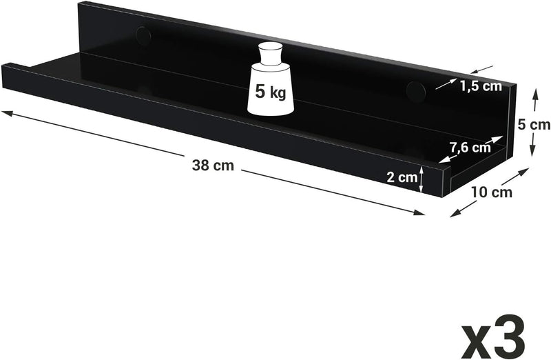 SONGMICS Wandregal, 3er Set, Schweberegal, 38 cm breit, Regal für Fotorahmen und Dekos, für Wohnzimm