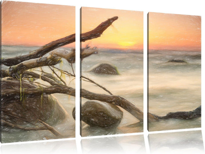 Pixxprint Ruhige See im Nebel als Leinwandbild/Grösse: 3 Teilig (120x80) cm/Wandbild/Kunstdruck/fert