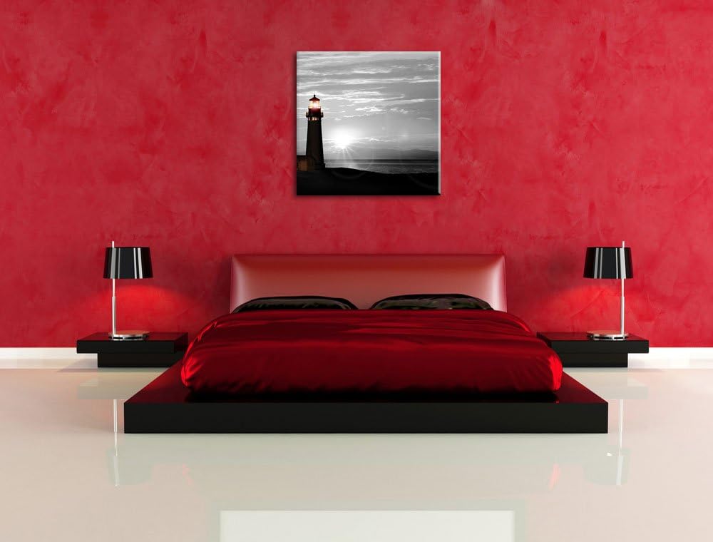 Pixxprint Leuchtturm im Sonnenuntergang als Leinwandbild Quadratisch/Grösse: 70x70 / Wandbild/Kunstd