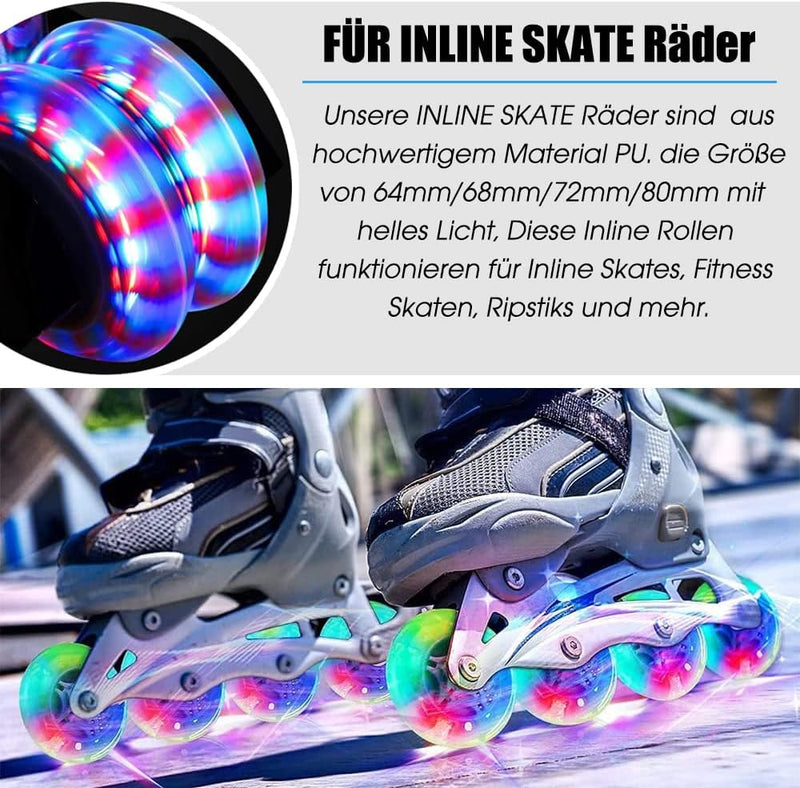 8 Pack Leuchtende Inline Skate Rollen - 64mm 72mm 76mm 80mm led Inliner Skate Räder mit kugellager A