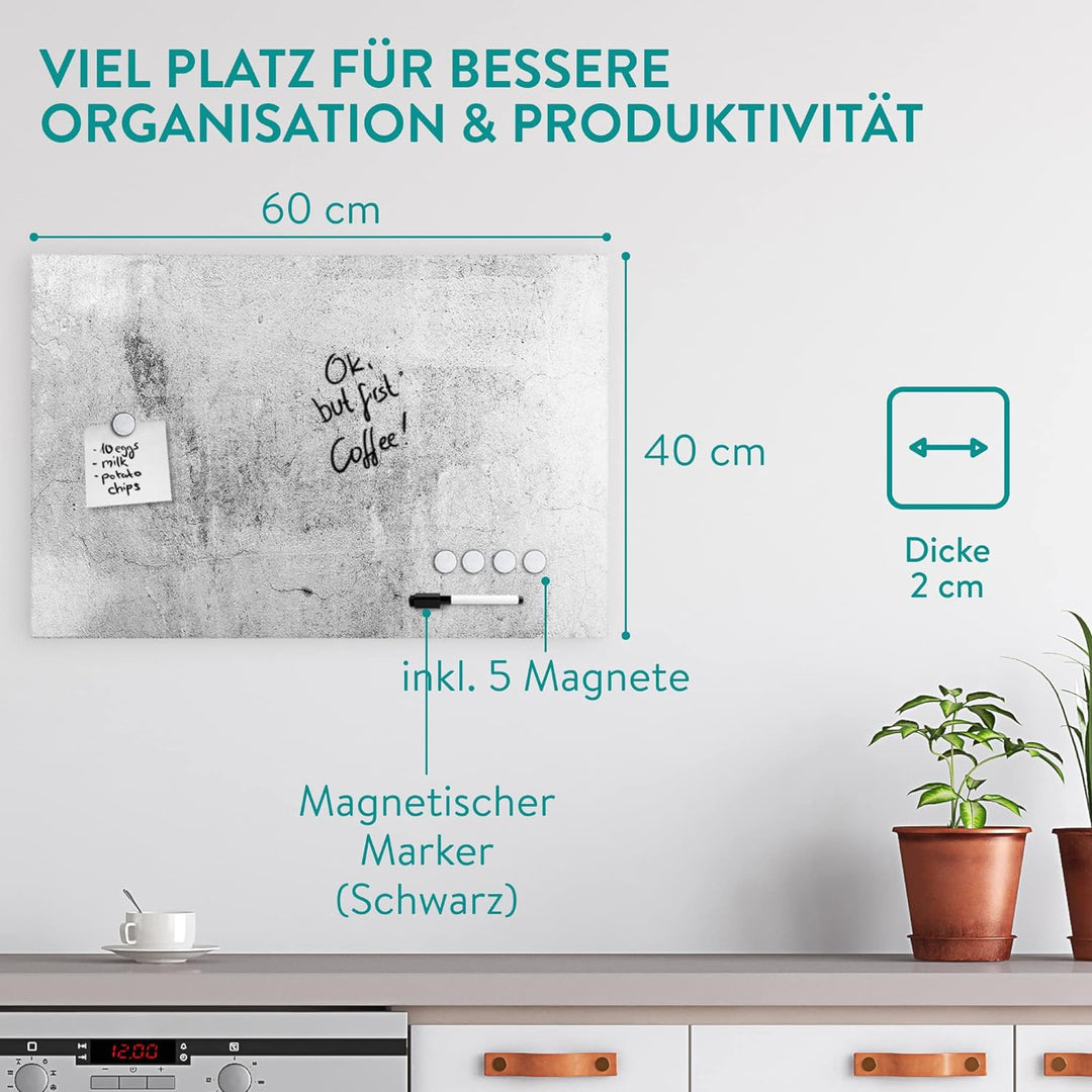 Navaris Magnettafel - 40 x 60 cm Gross - Graues Design Holz Magnet Board für die Wand - Memoboard in