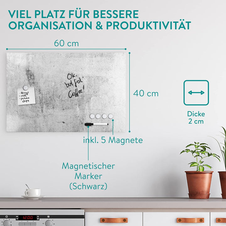 Navaris Magnettafel - 40 x 60 cm Gross - Graues Design Holz Magnet Board für die Wand - Memoboard in
