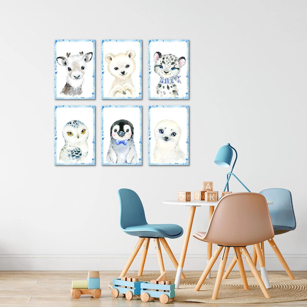 Novart Wandbilder Set - KOMPLETT AUFHÄNGFERTIG - Made in Germany - Moderne Bilder Tiere Kinderzimmer