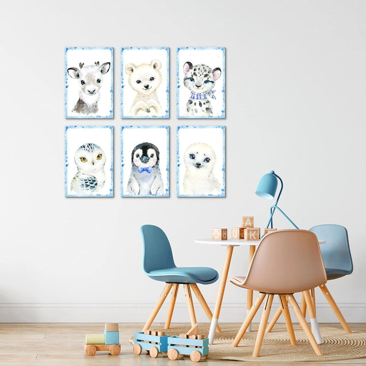 Novart Wandbilder Set - KOMPLETT AUFHÄNGFERTIG - Made in Germany - Moderne Bilder Tiere Kinderzimmer