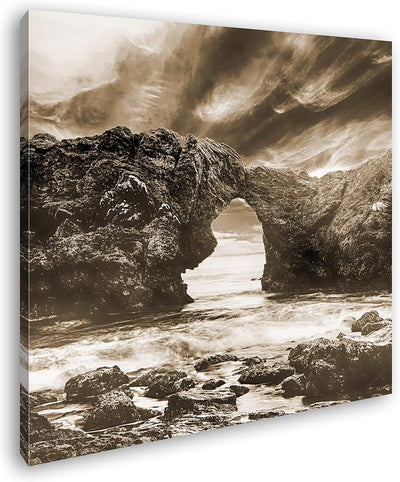 atemberaubende Steinformation an der Küste Format: 60x60 Effekt: Sepia als Leinwandbild, Motiv ferti