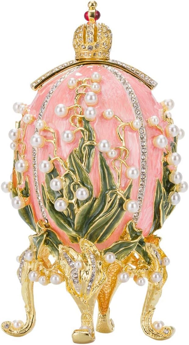 danila-souvenirs Fabergé-Stil Ei mit Fotorahmen Maiglöckchen mit Kaiserkrone 19cm rosa