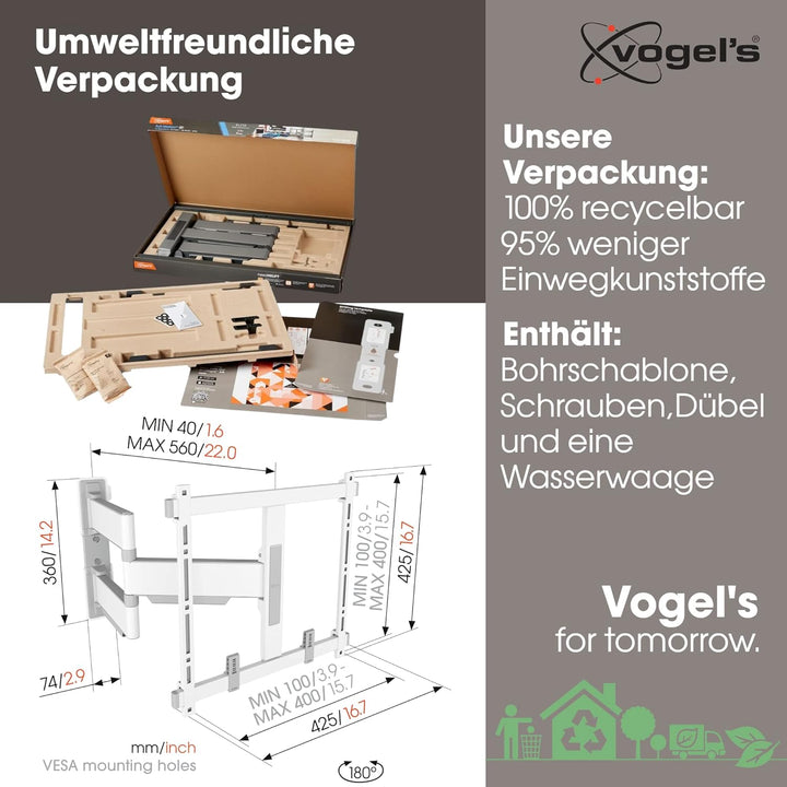 Vogel's Elite TVM 5445 Ultradünne Schwenkbare Premium TV-Wandhalterung für 32-65 Zoll Fernseher | Bi