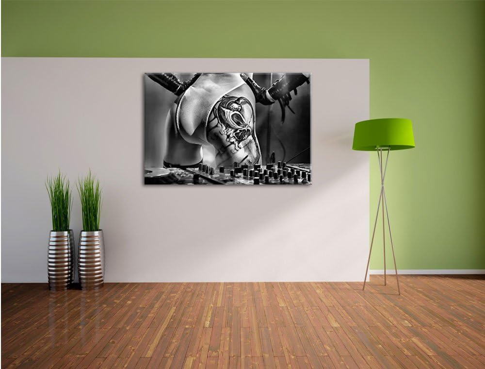 Pixxprint Sexy Frau am Plattenpult als Leinwandbild/Grösse: 100x70 cm/Wandbild/Kunstdruck/fertig bes