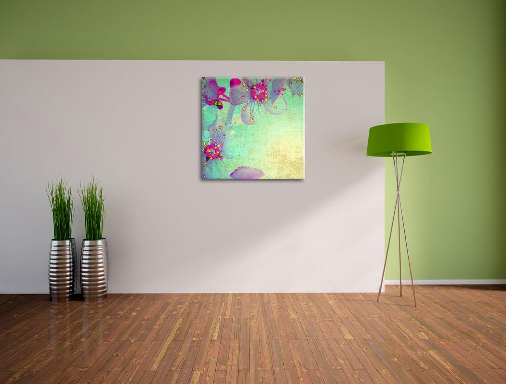 Durchsichtige Lila Blätter, Format: 70x70 auf Leinwand, XXL riesige Bilder fertig gerahmt mit Keilra
