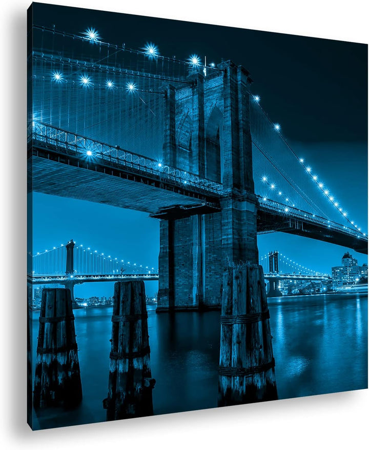 deyoli Brooklyn Bridge in New York Format: 60x60 Effekt: Monocrome Blau als Leinwand, Motiv fertig g
