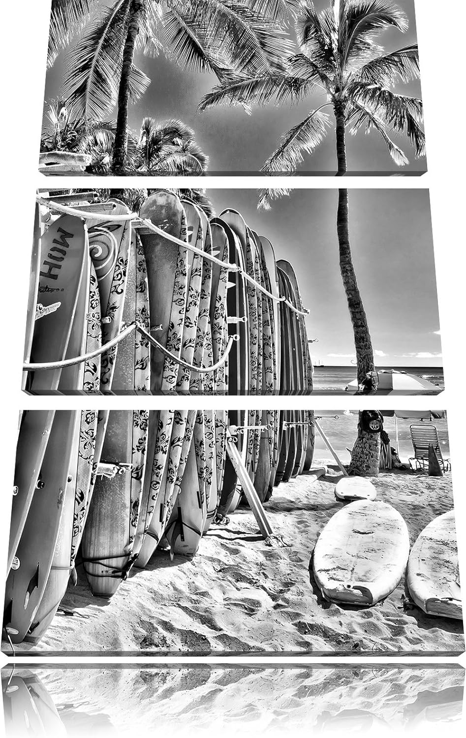 Pixxprint Surfboards am Strand als Leinwandbild/Grösse: 3 Teilig (120x80) cm/Wandbild/Kunstdruck/fer