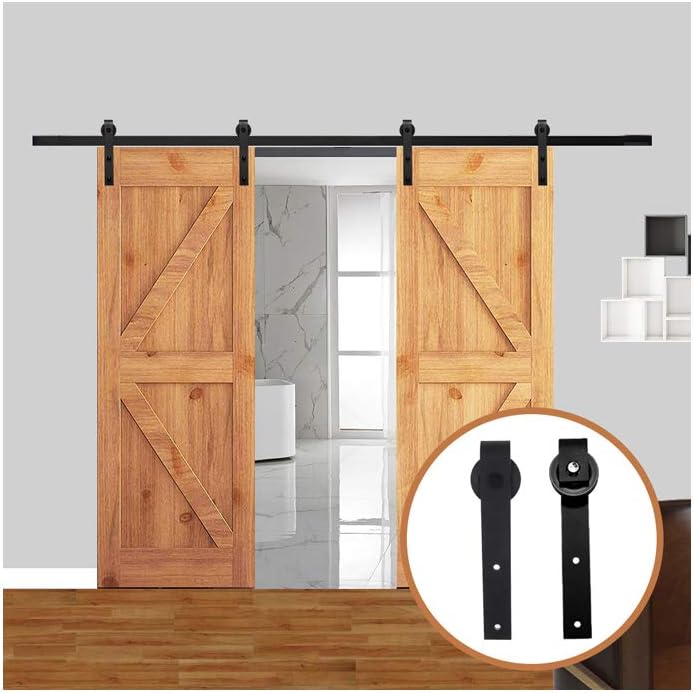 LWZH 19FT/579cm Schiebetuerbeschlag Set Sliding Barn Door Hardware Kit für Doppeltür Scheunentore,Sc