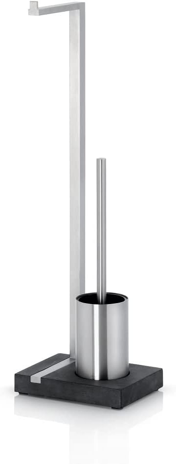 blomus -MENOTO- Stand WC-Garnitur aus mattiertem Edelstahl, freistehender Toilettenbutler (63,5 x 15