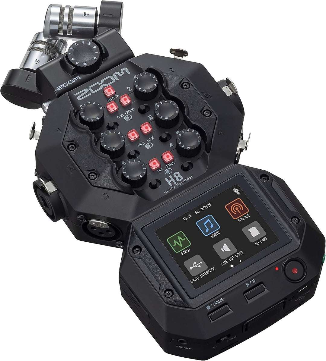 Zoom H8 – 12-Tracker-Aufnahmegerät – 1 x abnehmbares XY-Mikrofon, 4 x XLR-Eingänge und 2 x XLR-Combo