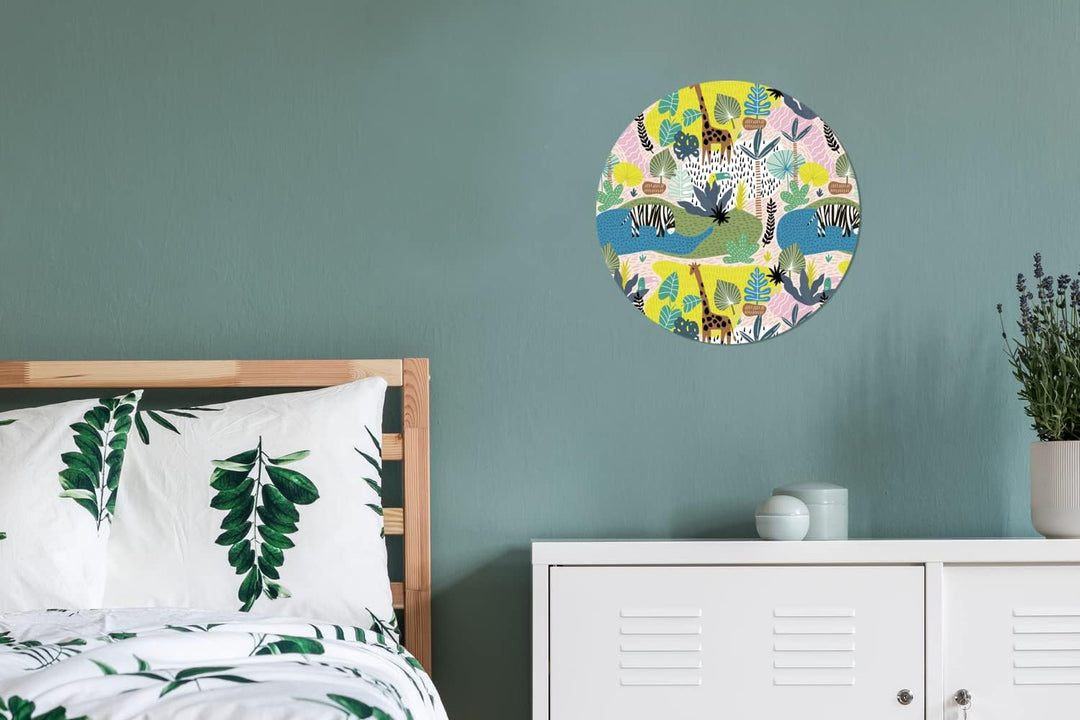 MuchoWow Wandbild Rund Wanddeko Deko Wohnzimmer Bilder 30x30 cm Dschungel - Tiere - Pflanzen - Farbe