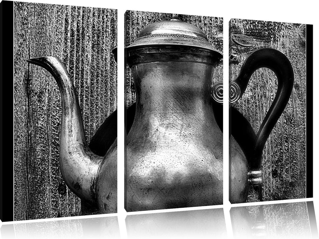 Pixxprint stilvolle alte Teekanne aus Metall als Leinwandbild/Grösse: 3 Teilig (120x80 cm) cm/Wandbi