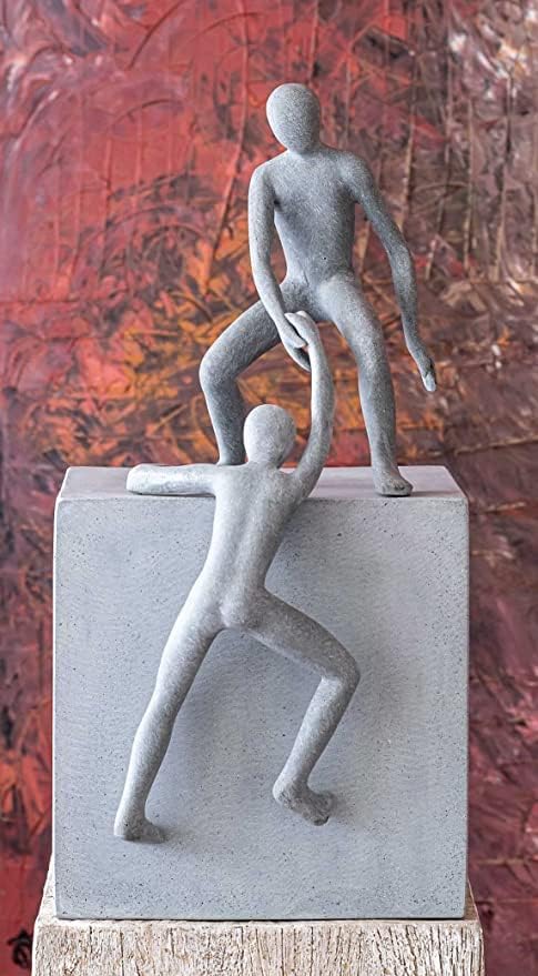IDYL Moderne Skulptur Figur Sandsteinguss Helfende Hand auf Corton Metall | wetterfest | grau | 29x2