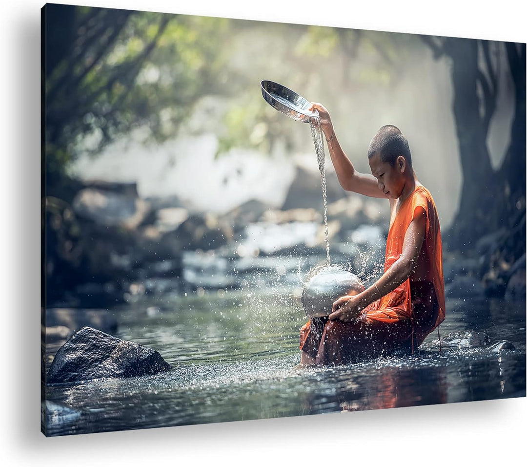 deyoli Buddhistischer Mönch Format: 80x60 als Leinwand, Motiv fertig gerahmt auf Echtholzrahmen, Hoc