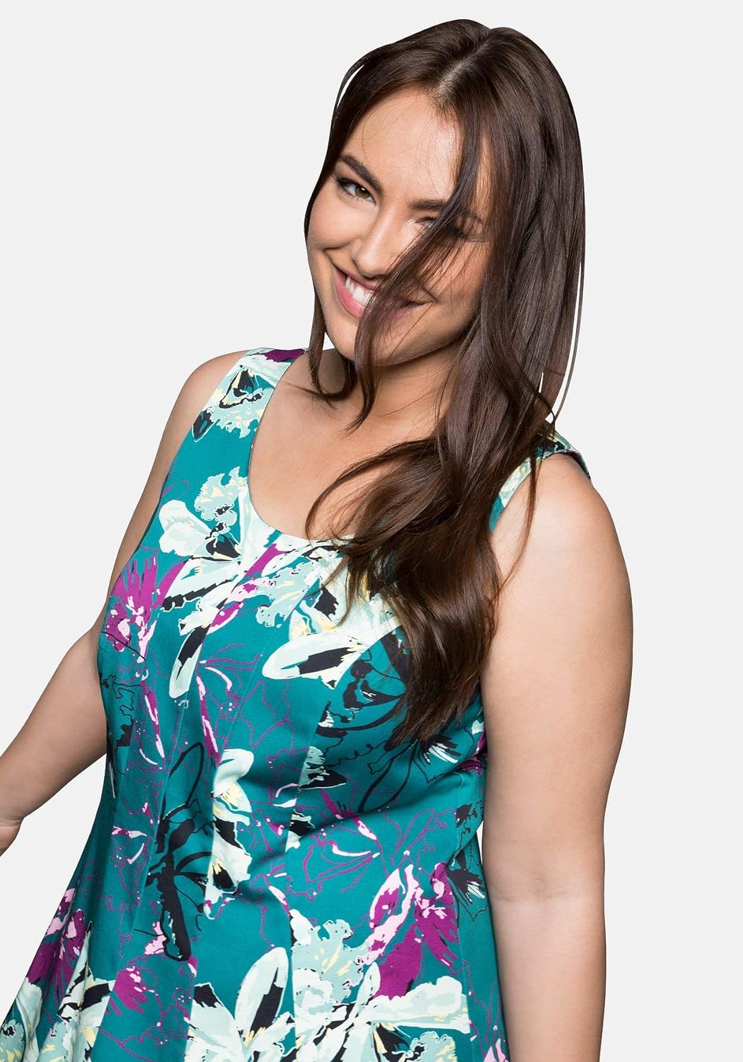 Sheego Damen Freizeitkleid mit floralem Alloverdruck smaragd, 52