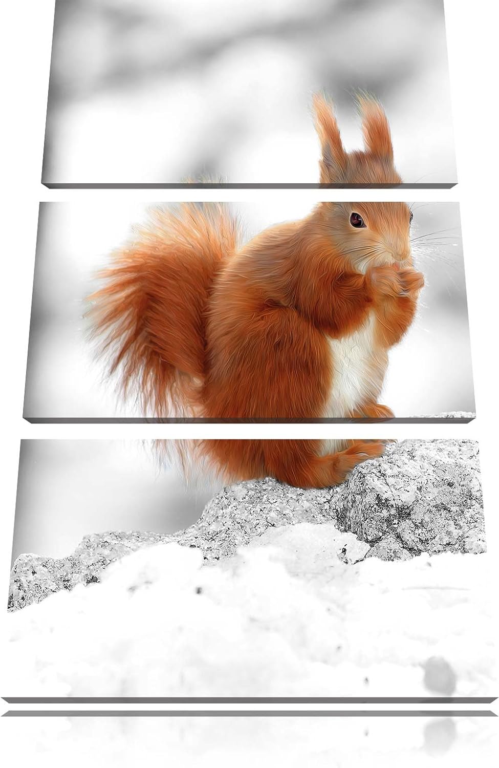 Pixxprint Eichhörnchen in verschneitem Wald als Leinwandbild/Grösse: 3 Teilig (120x80) cm/Wandbild/K