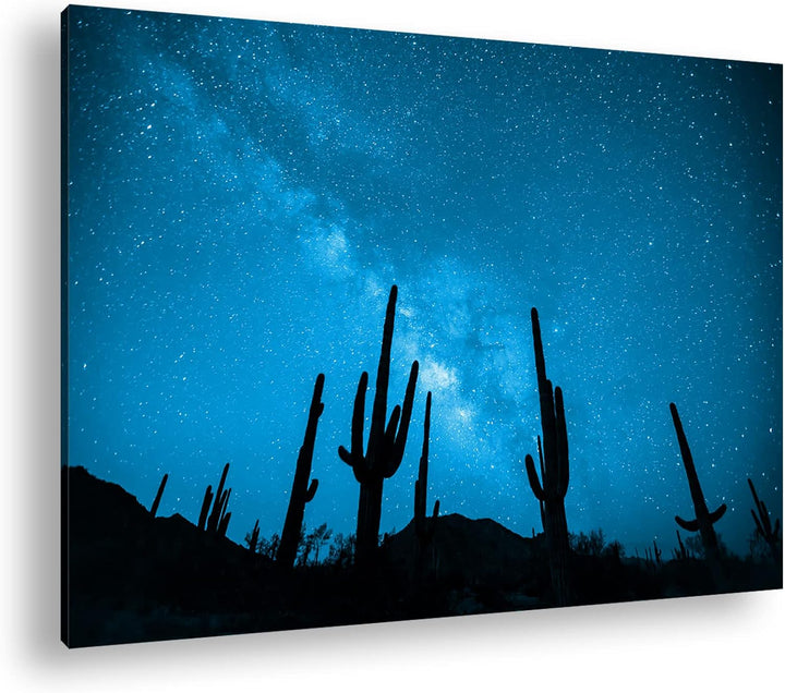 atemberaubender Sternenhimmel in der Wüste Format 80x60 Effekt: Monocrome Blau als Leinwandbild, Mot
