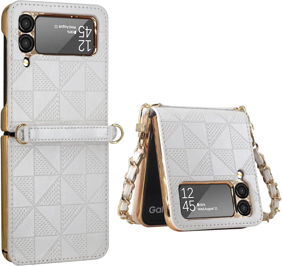 Hülle für Galaxy Z Flip 3 5G,Ultradünne Stossfeste Leder-Handyhülle mit Schultergurt kompatibel mit