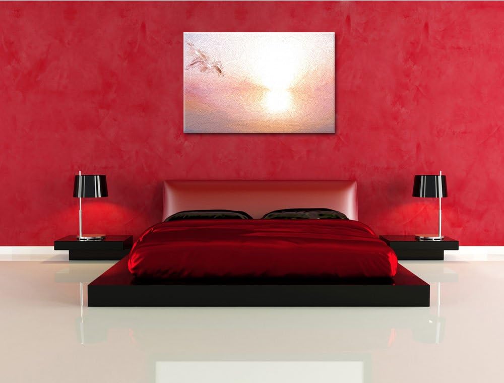 Möwen am Meer bei Sonnenaufgang Deluxe Format: 100x70 cm auf Leinwand, XXL riesige Bilder fertig ger