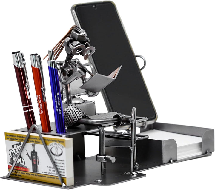 metalman24 Schraubenmännchen BÜRO PC Frau Schreibtisch Organizer HANDYHALTER handgefertigte ausgefal