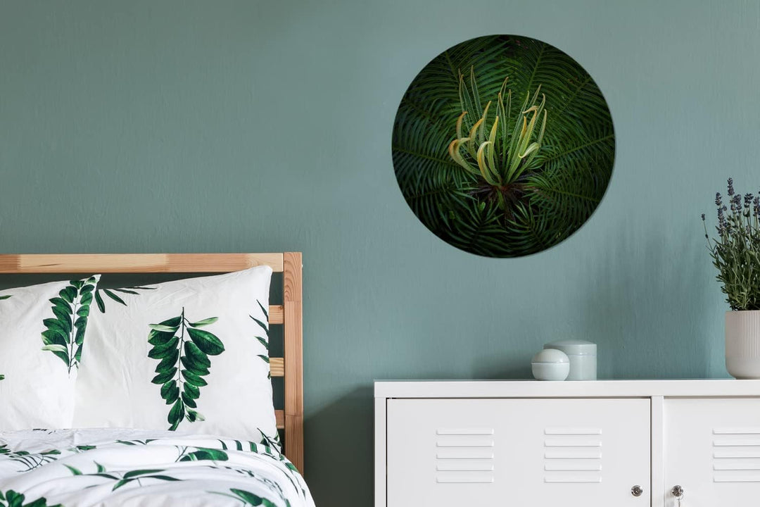 MuchoWow Wandbild Rund Wanddeko Deko Wohnzimmer Bilder 60x60 cm Eine blühende Cycad-Pflanze auf schw