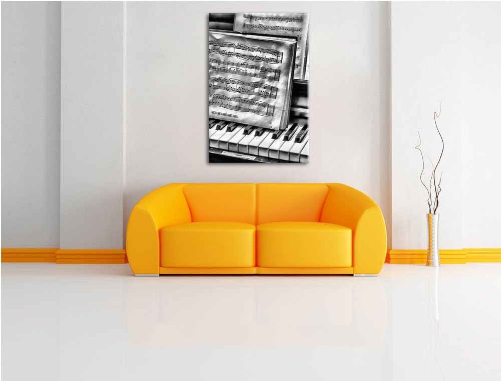 Pixxprint Klavier mit Notenblätter / 100x70cm Leinwandbild bespannt auf Holzrahmen/Wandbild Kunstdru