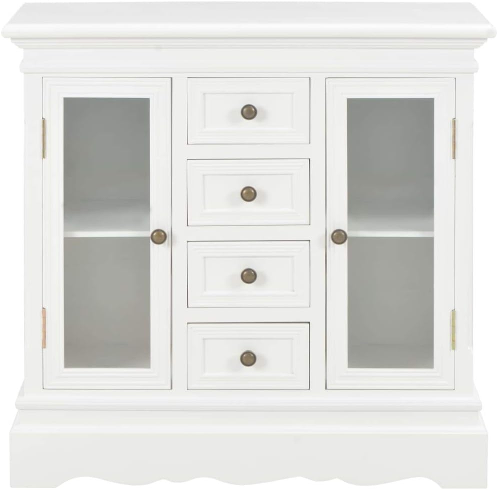 Tidyard Sideboard mit 4 Schubladen und 2 Glastüren Kommode Vitrinenschrank Beistellschrank Mehrzweck