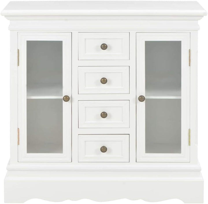 Tidyard Sideboard mit 4 Schubladen und 2 Glastüren Kommode Vitrinenschrank Beistellschrank Mehrzweck