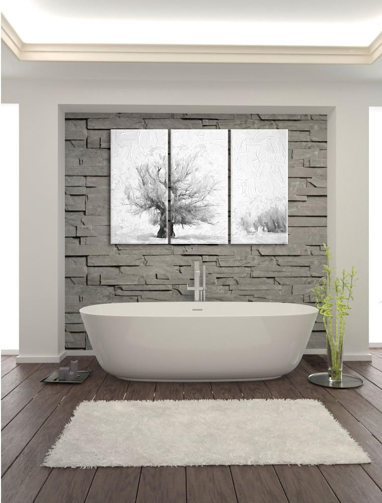 Pixxprint verschneite Bäume Pinsel Effekt 3-Teiler Leinwandbild 120x80 Bild auf Leinwand