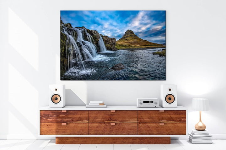 deyoli atemberaubende Wasserfälle in Island Format: 100x70 als Leinwand, Motiv fertig gerahmt auf Ec