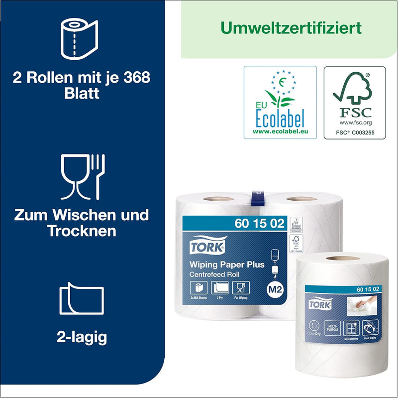 Tork 601502 Starke Mehrzweck Papierwischtücher für das M2 Innenabrollung Spendersystem / 2-lagiges s