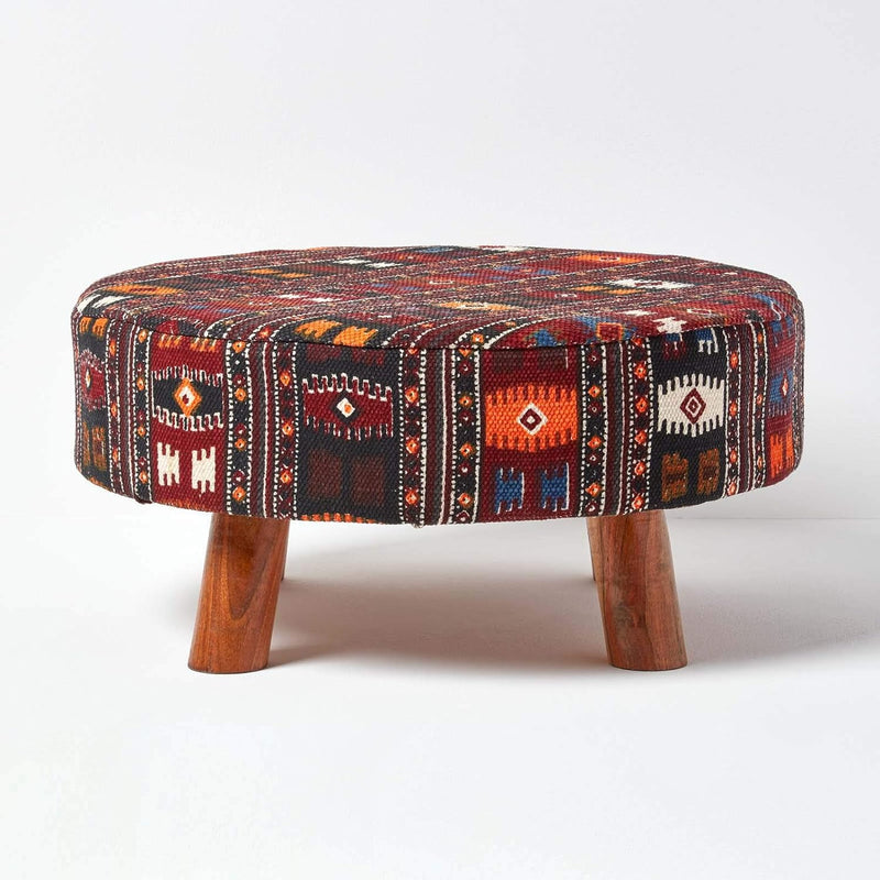 Homescapes Kilim Stoff Sitzhocker Fusshocker Schemel 62 x 62 x 32 cm mit bedrucktem Baumwoll Bezug u