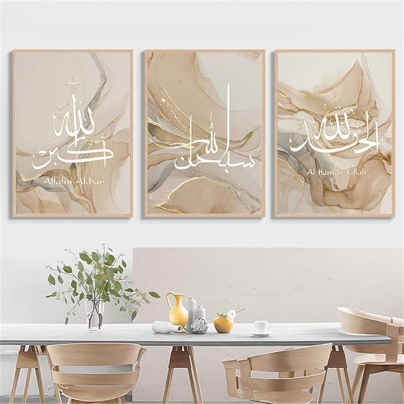 GLITZFAS Premium 3er Poster Leinwand Set, Boho Islamische Bilder Set OHNE Rahmen, Islamic Wandbilder