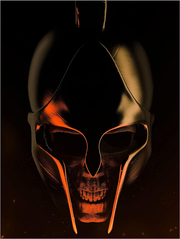 wandmotiv24 Totenkopf Wandbild aus Acrylglas, Grösse 100x75cm, Hochformat, Schädel, Helm, Sparta, Go