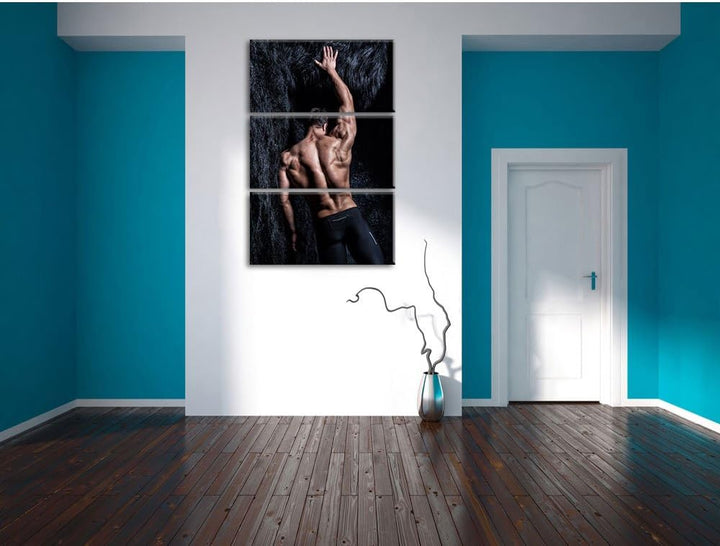 Pixxprint Muskulöser sexy Mann als Leinwandbild | Grösse: 3 Teilig (120x80) | Wandbild| Kunstdruck |
