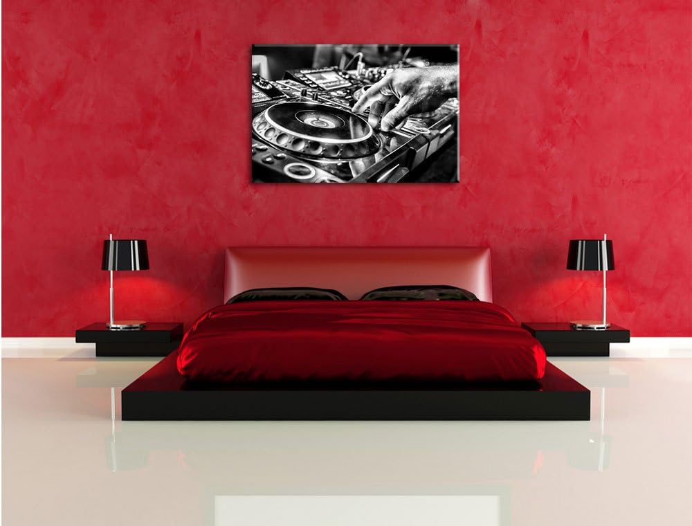 Pixxprint DJ Plattenteller, Cool Music / 100x70cm Leinwandbild bespannt auf Holzrahmen/Wandbild Kuns