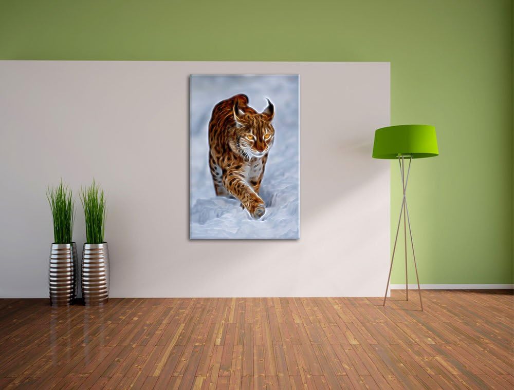 Luchs im Schnee Deluxe Format: 100x70 cm auf Leinwand, XXL riesige Bilder fertig gerahmt mit Keilrah