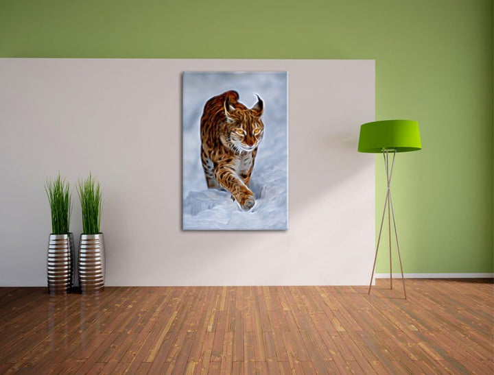 Luchs im Schnee Deluxe Format: 100x70 cm auf Leinwand, XXL riesige Bilder fertig gerahmt mit Keilrah
