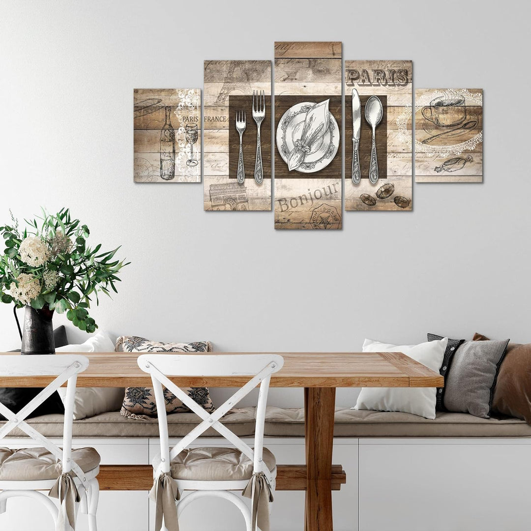 Runa Art Bild Esszimmer Küchenbilder Küche Abstrakt 5 Teilig Kaffee Beige Braun Wandbilder auf Vlies