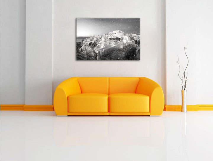 Pixxprint Oia Dorf Santorin als Leinwandbild/Grösse: 100x70 cm/Wandbild/Kunstdruck/fertig bespannt,