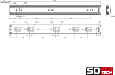 SOTECH 4 Paar (8 Stück) Vollauszüge KV1-45-H45-L450-NF 450 mm (eingeschoben) Schubladenauszüge kugel