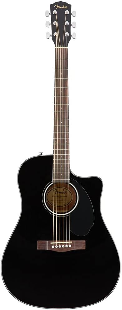 Fender CD-60SCE Dreadnought Akustikgitarre, Walnussgriffbrett, Schwarz & Elixir 16027 Saiten Phospho