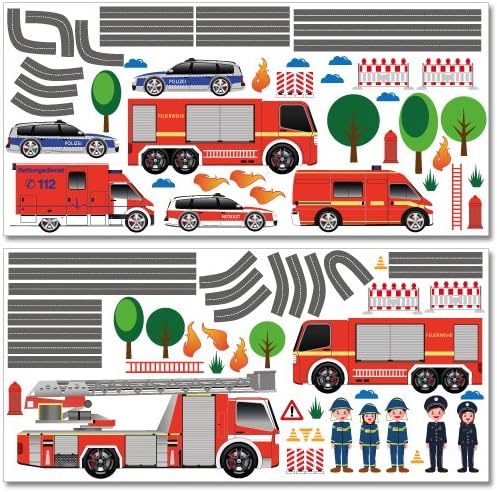 Wandkings Einsatzfahrzeuge Wandsticker Megapack Set, 95 Aufkleber, Gesamtfläche 260 x 70 cm