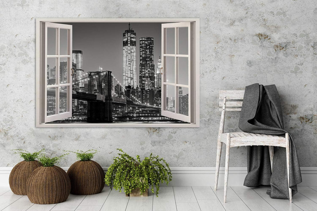 Feeby Leinwand Bilder - Fensterblick Natur- 90x60 cm- Deko Wohnzimmer - Wandbilder Schlafzimmer - De